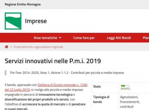 Bando Servizi innovativi nelle P.m.i. 2019